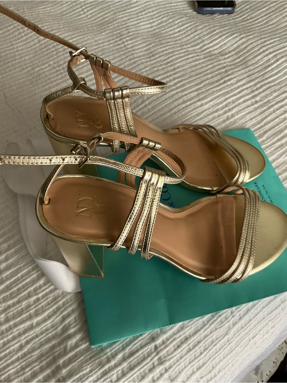 New York & Company Metallic Gold Sandals